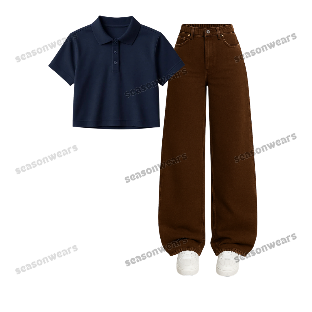Crop Polo With Brown Wide Leg Jeans