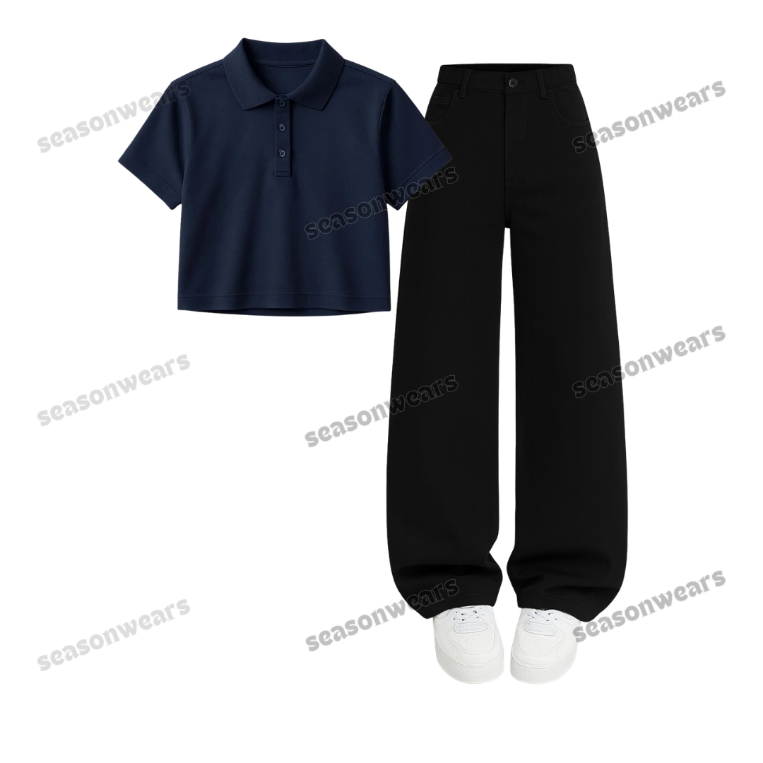 Crop Polo With Black Wide Leg Jeans