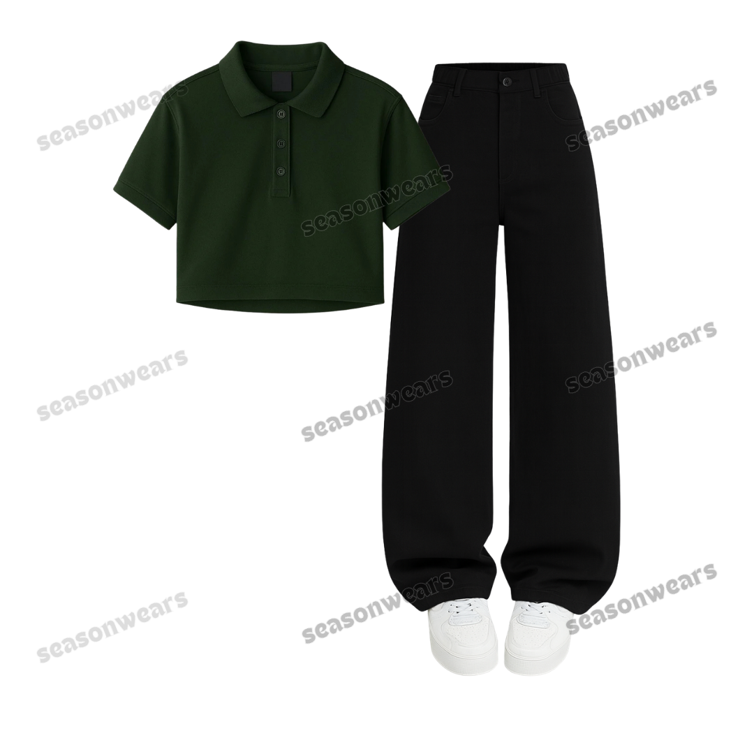 Crop Polo With Black Wide Leg Jeans
