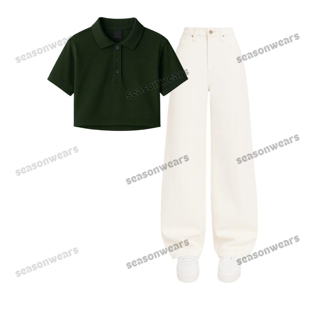 Crop Polo With White Wide Leg Jeans