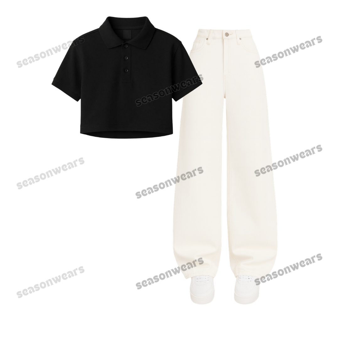 Crop Polo With White Wide Leg Jeans