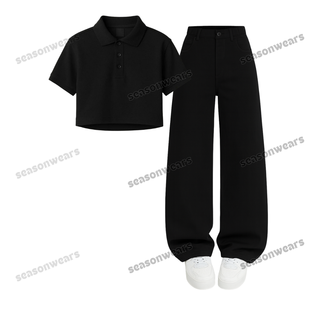Crop Polo With Black Wide Leg Jeans