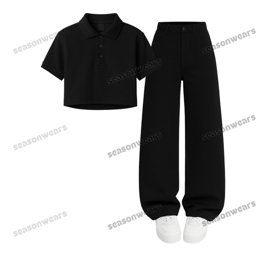 Crop Polo With Black Wide Leg Jeans