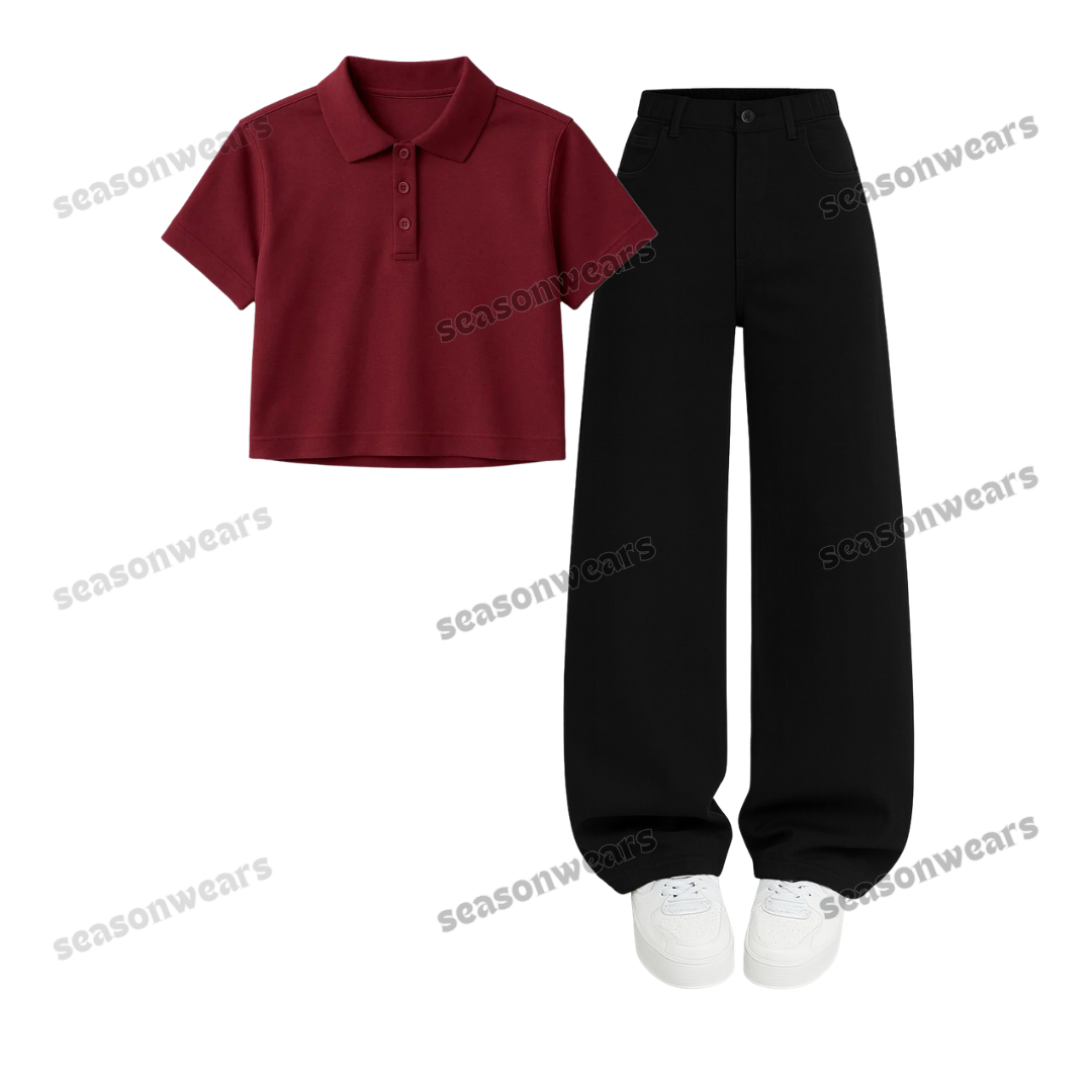 Crop Polo With Black Wide Leg Jeans
