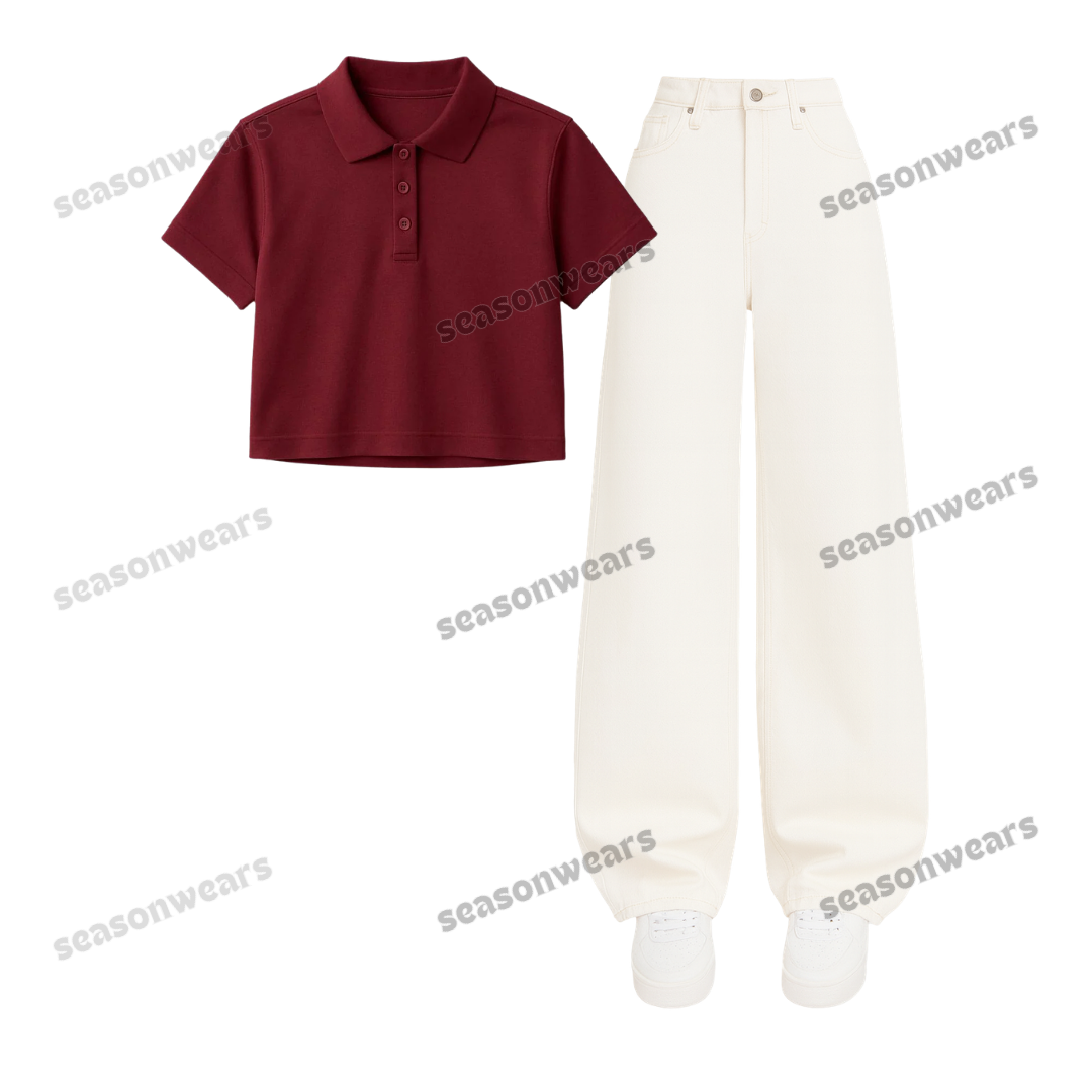 Crop Polo With White Wide Leg Jeans