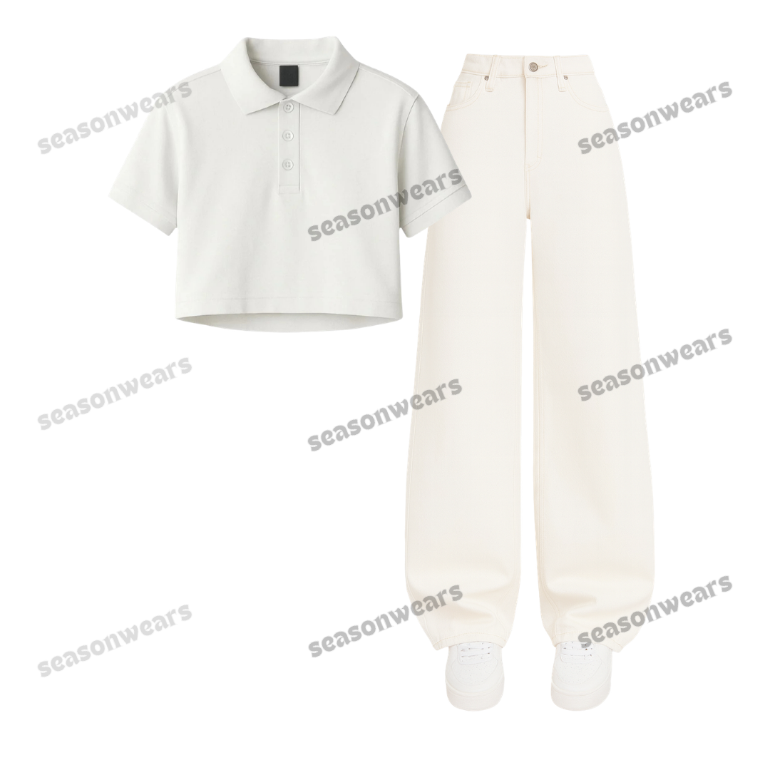 Crop Polo With White Wide Leg Jeans
