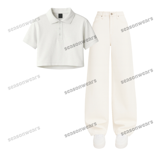 Crop Polo With White Wide Leg Jeans
