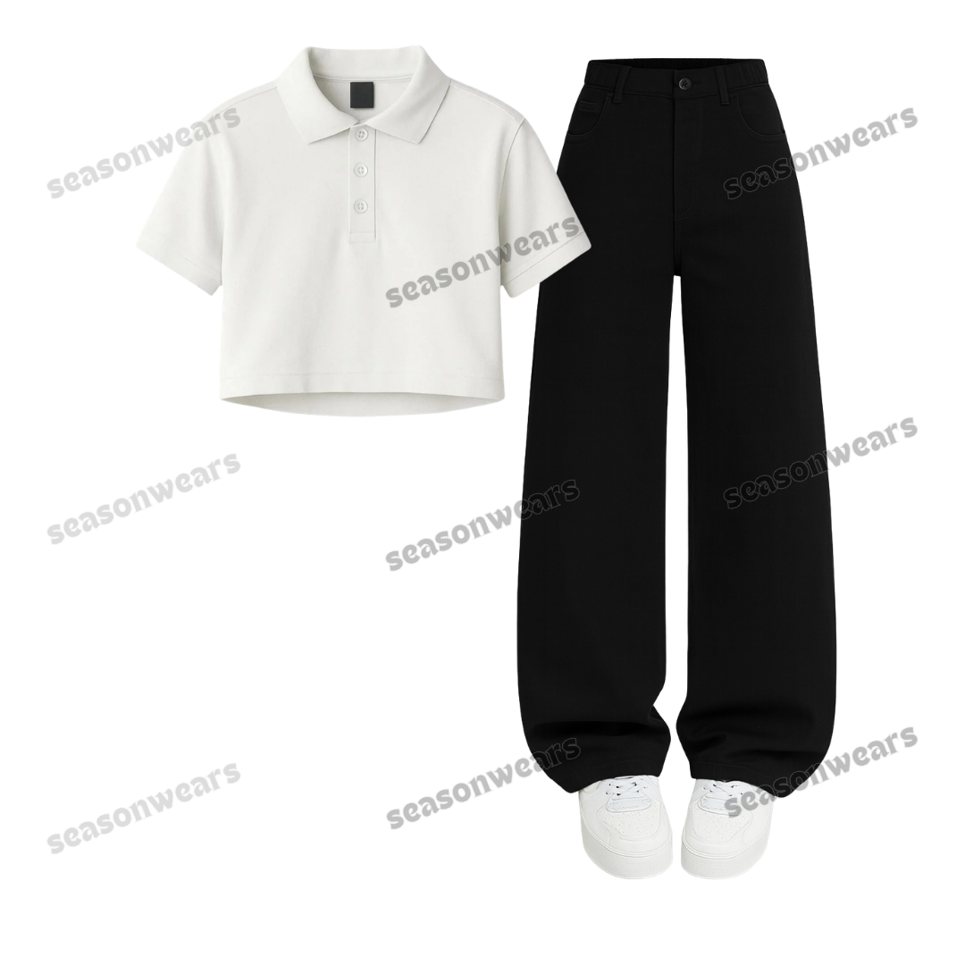 Crop Polo With Black Wide Leg Jeans