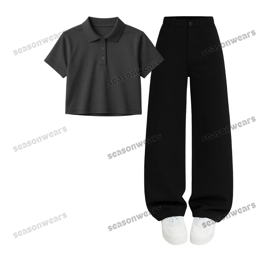 Crop Polo With Black Wide Leg Jeans