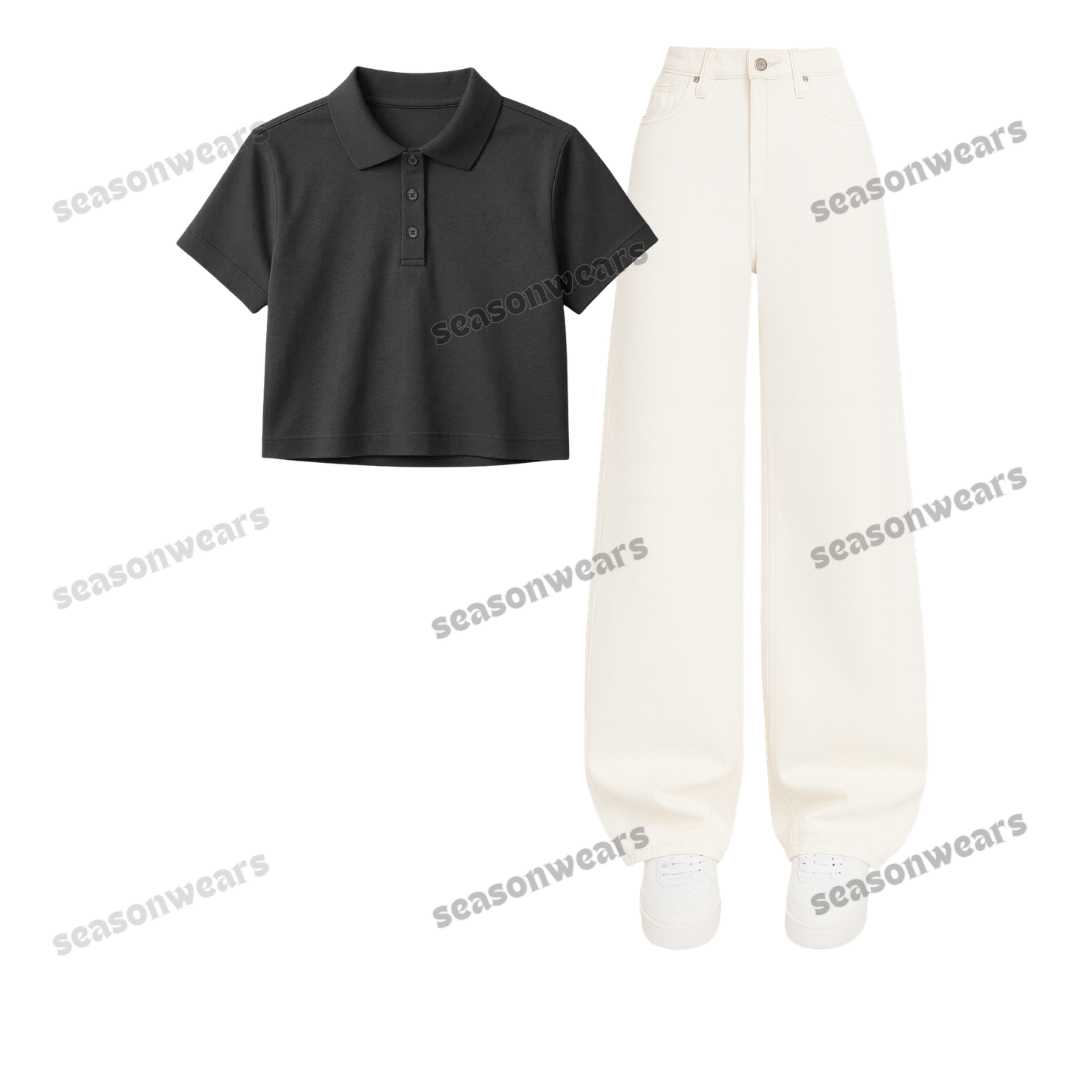 Crop Polo With White Wide Leg Jeans