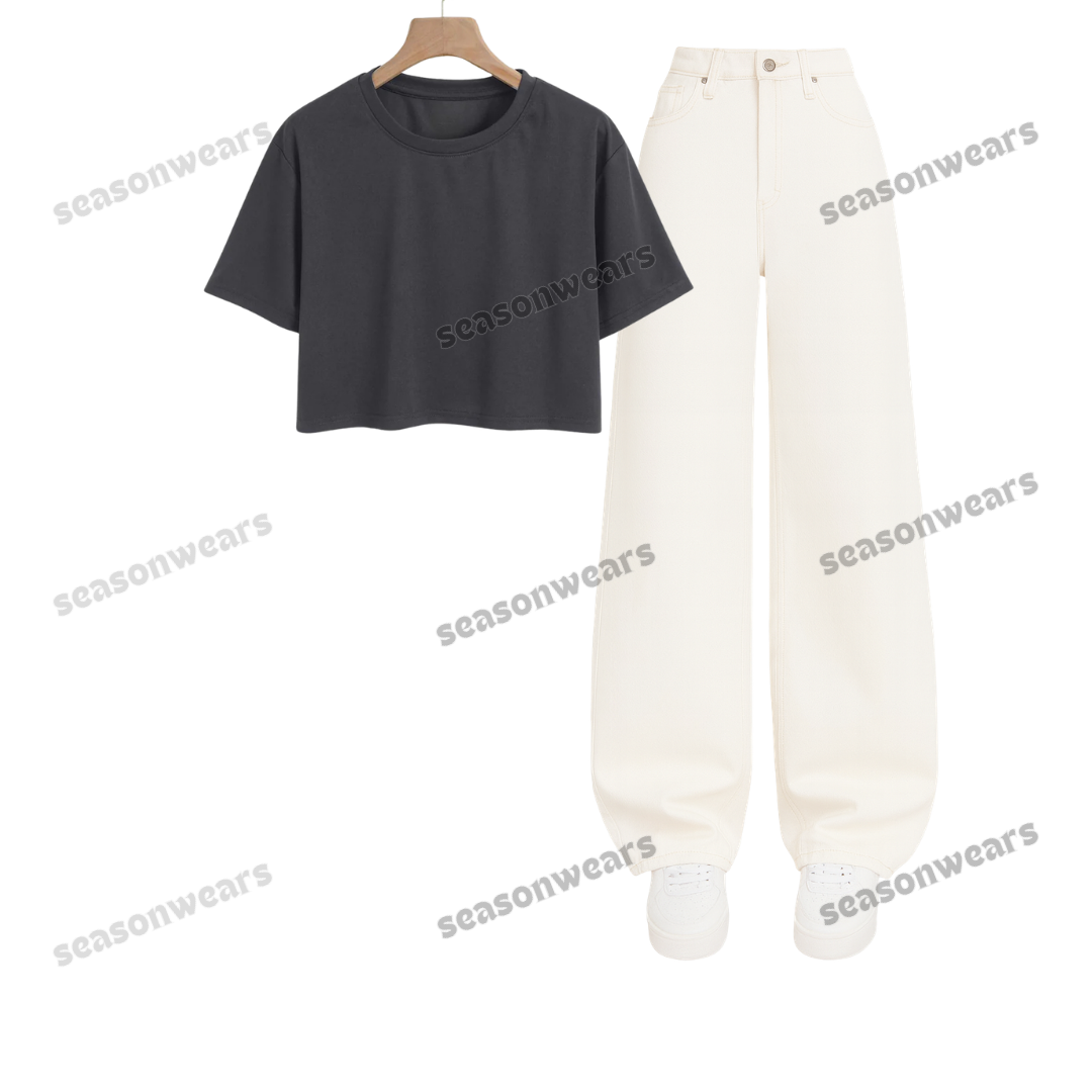 Crop Tee With White Wide Leg Jeans