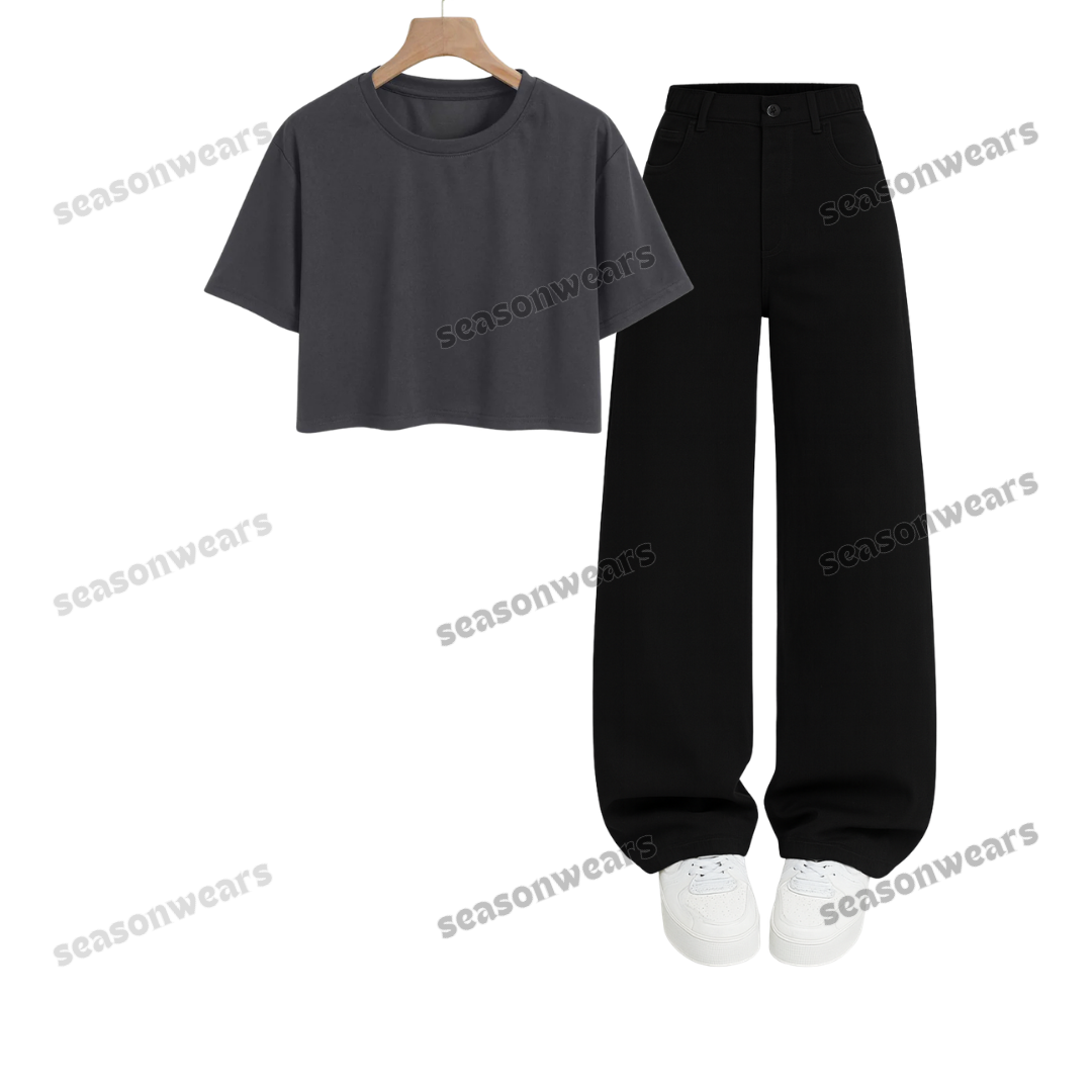 Crop Tee With Black Wide Leg Jeans