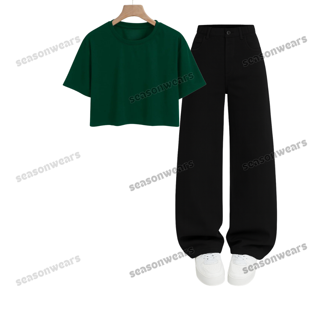 Crop Tee With Black Wide Leg Jeans