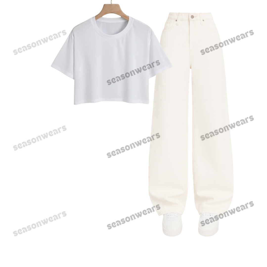 Crop Tee With White Wide Leg Jeans