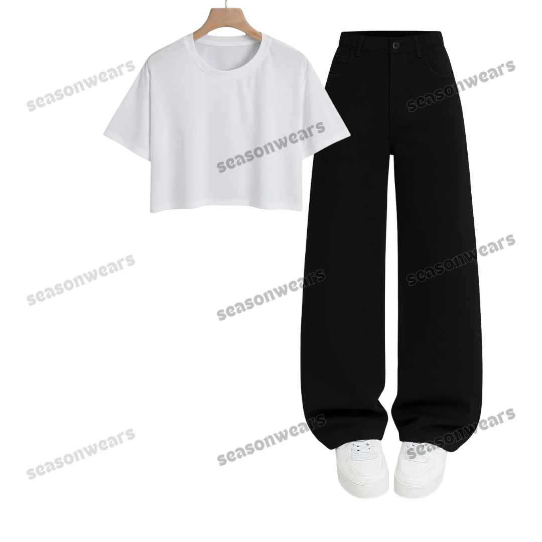 Crop Tee With Black Wide Leg Jeans