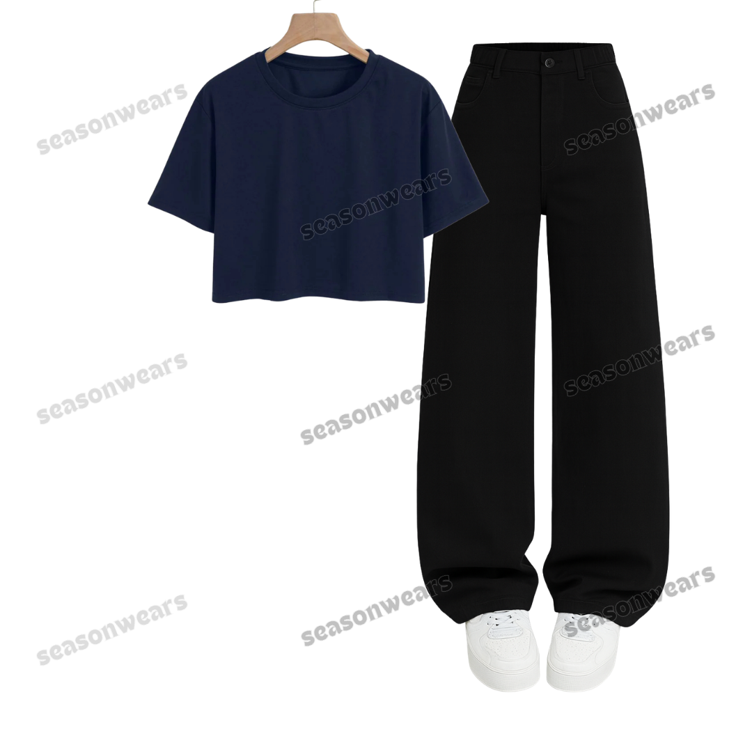 Crop Tee With Black Wide Leg Jeans