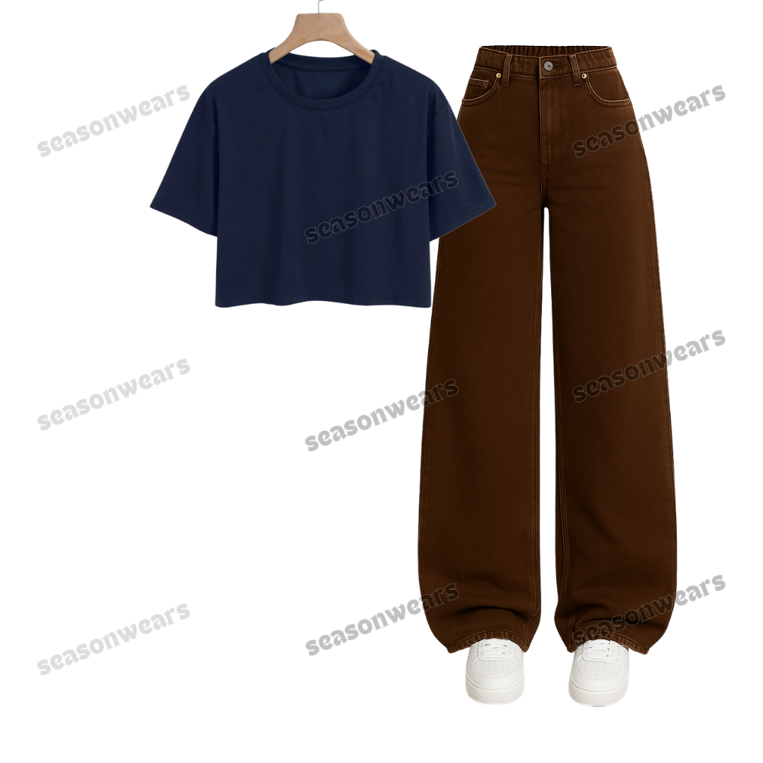 Crop Tee With Brown Wide Leg Jeans