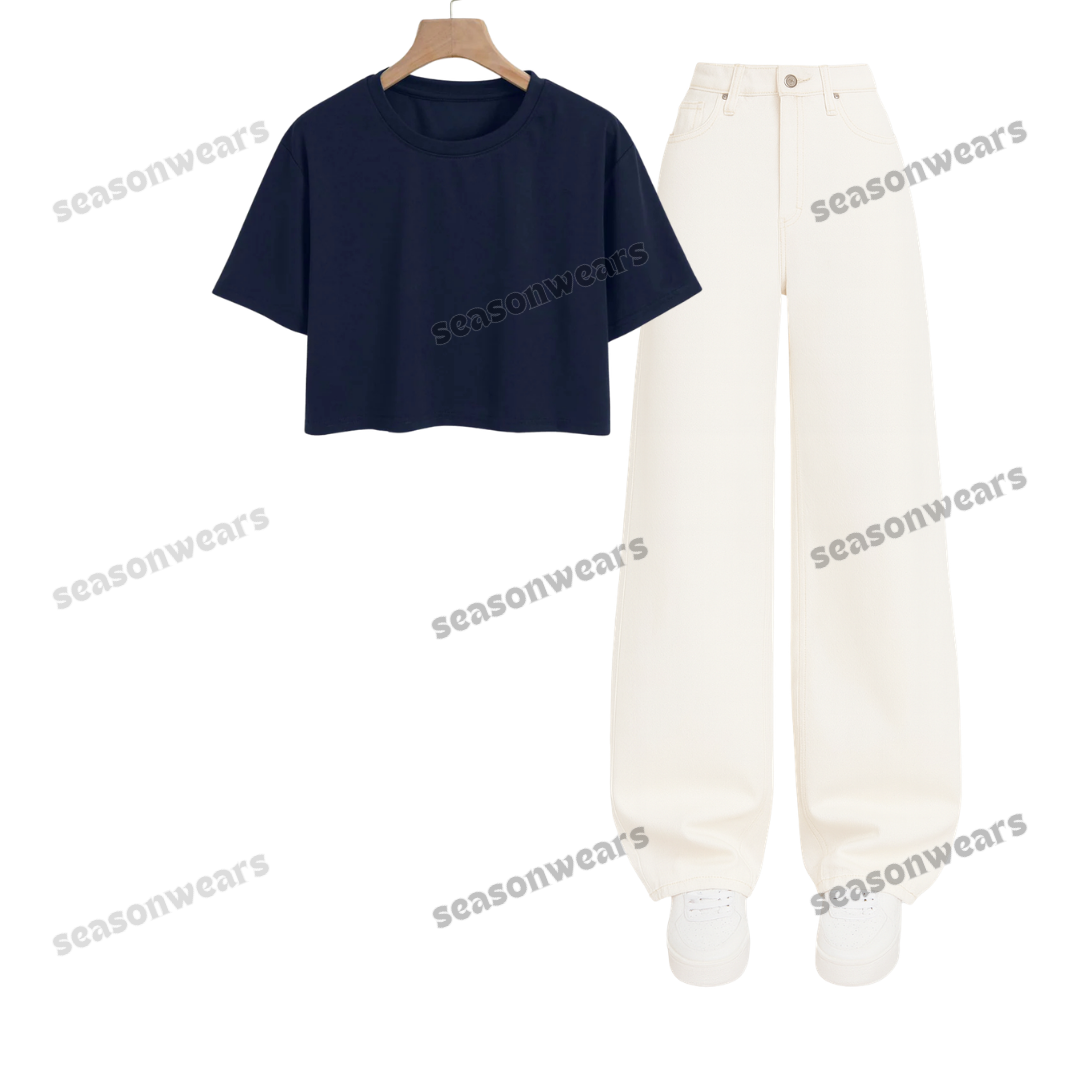 Crop Tee With White Wide Leg Jeans