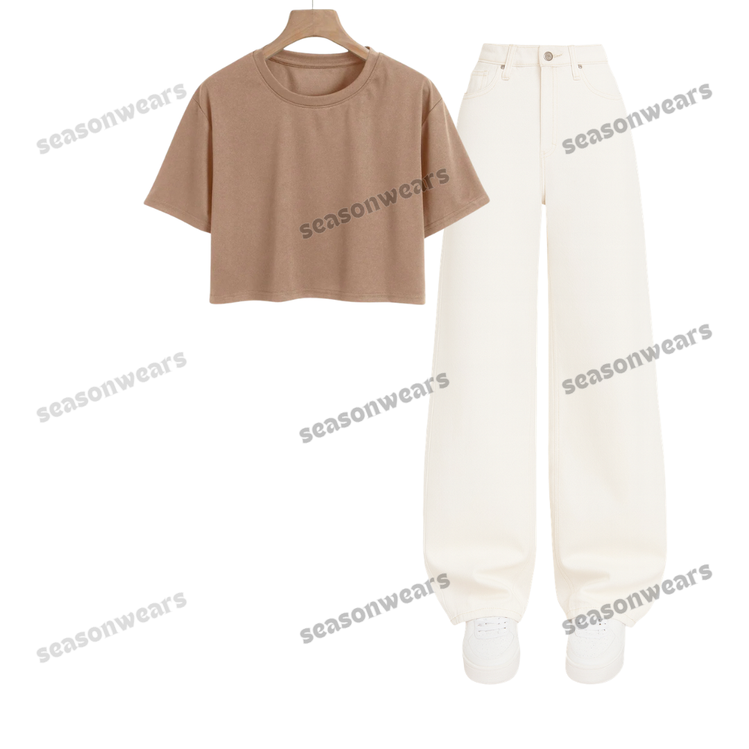 Crop Tee With White Wide Leg Jeans