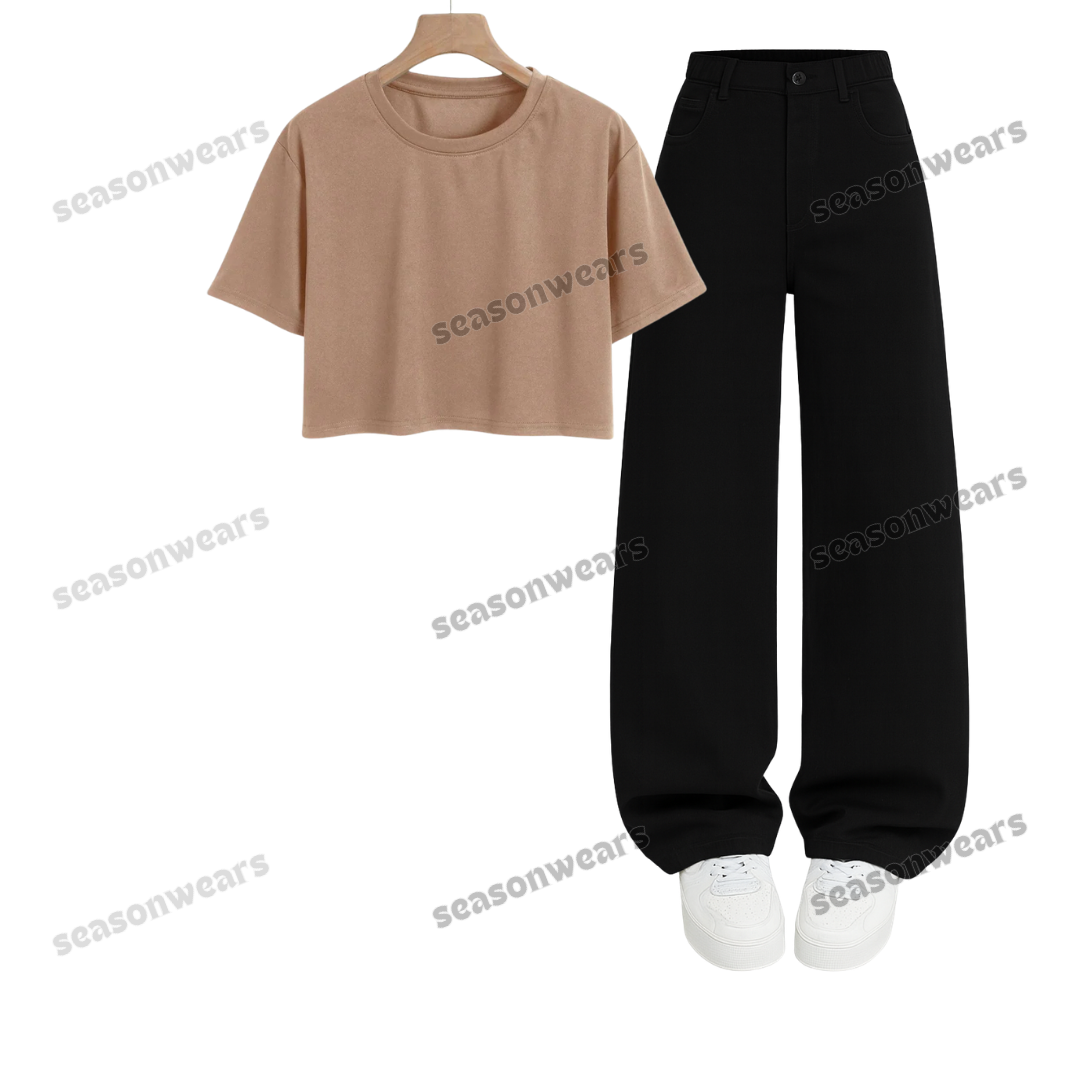 Crop Tee With Black Wide Leg Jeans