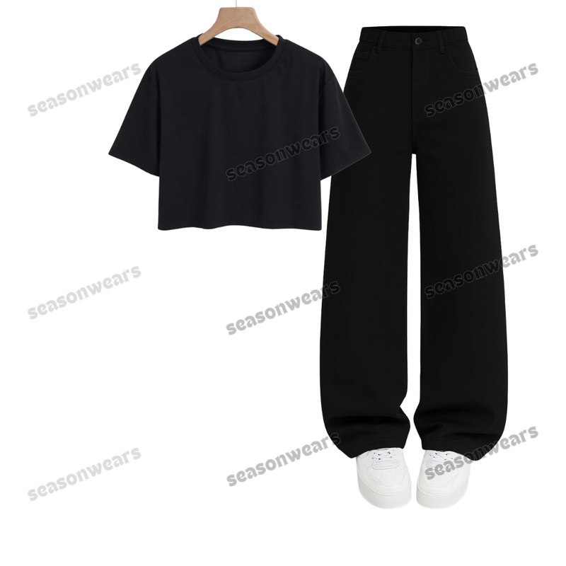 Crop Tee With Black Wide Leg Jeans