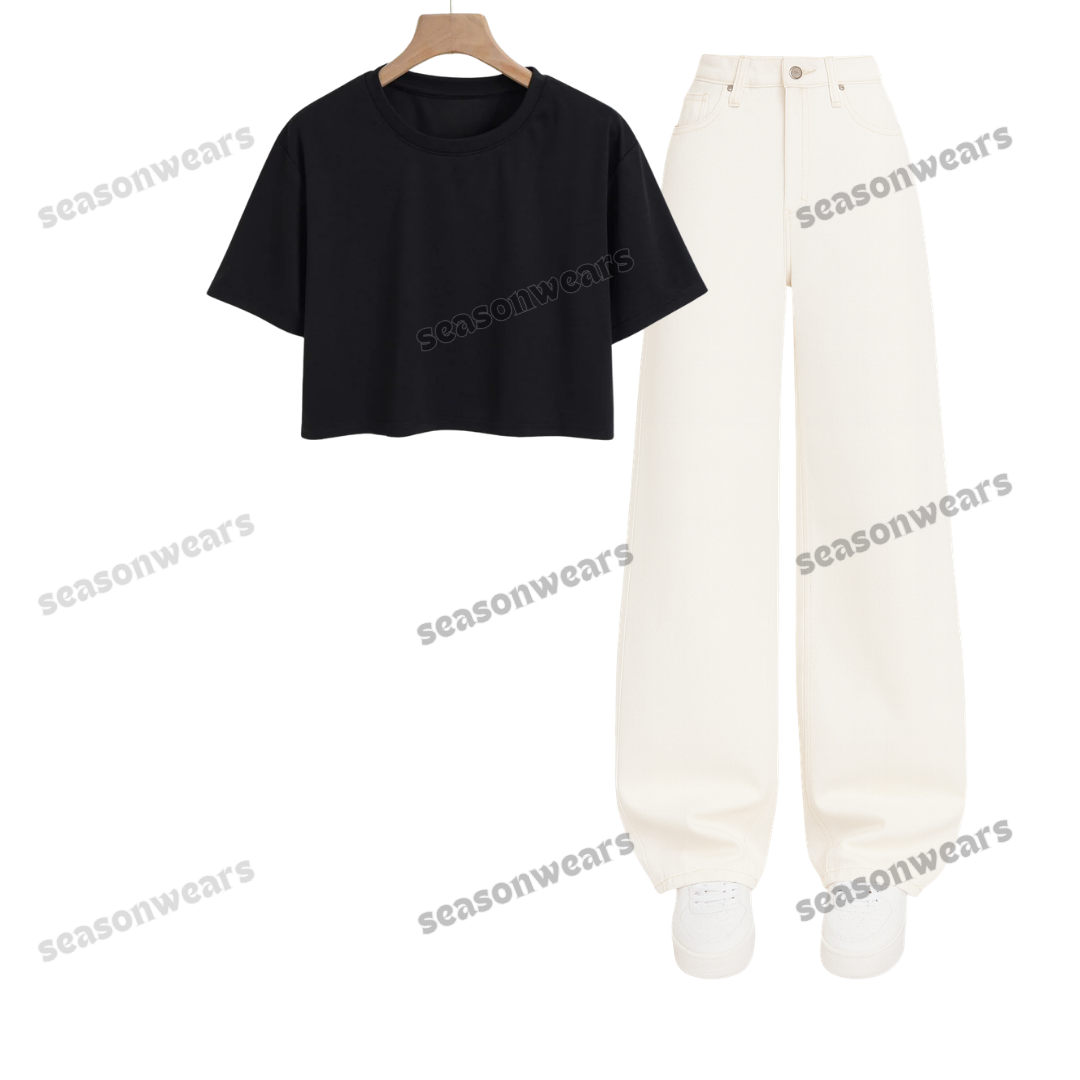 Crop Tee With White Wide Leg Jeans