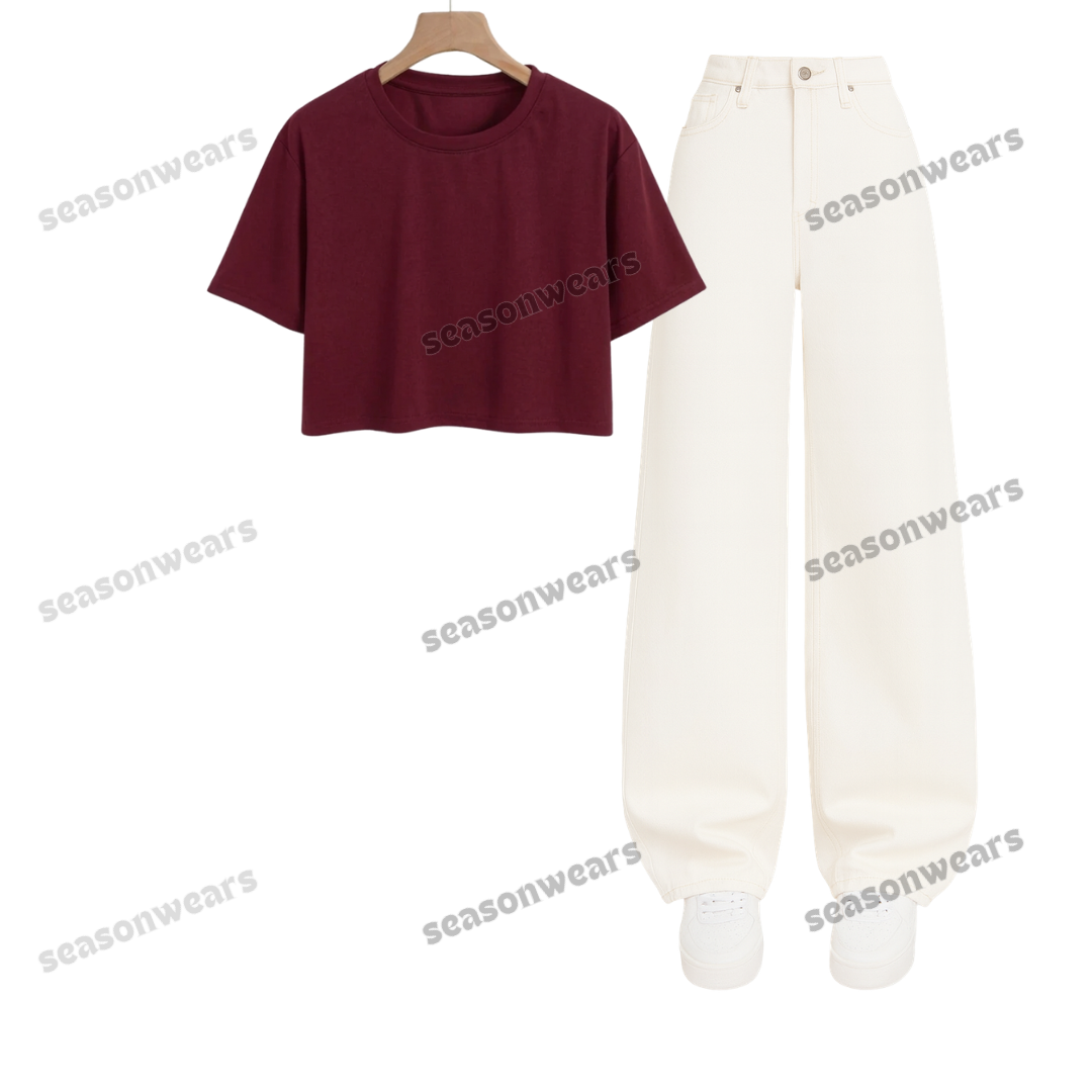 Crop Tee With White Wide Leg Jeans
