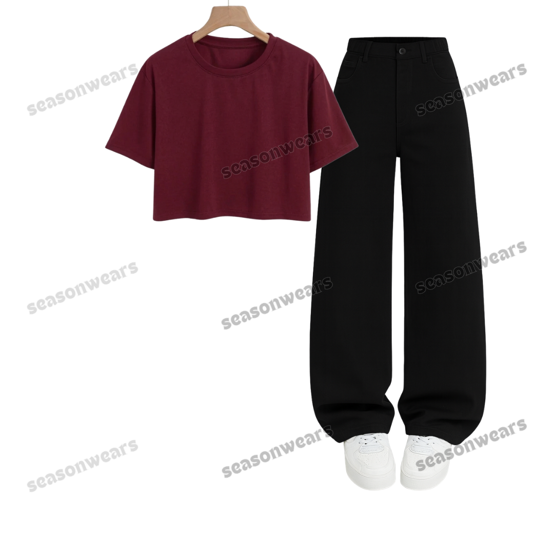 Crop Tee With Black Wide Leg Jeans