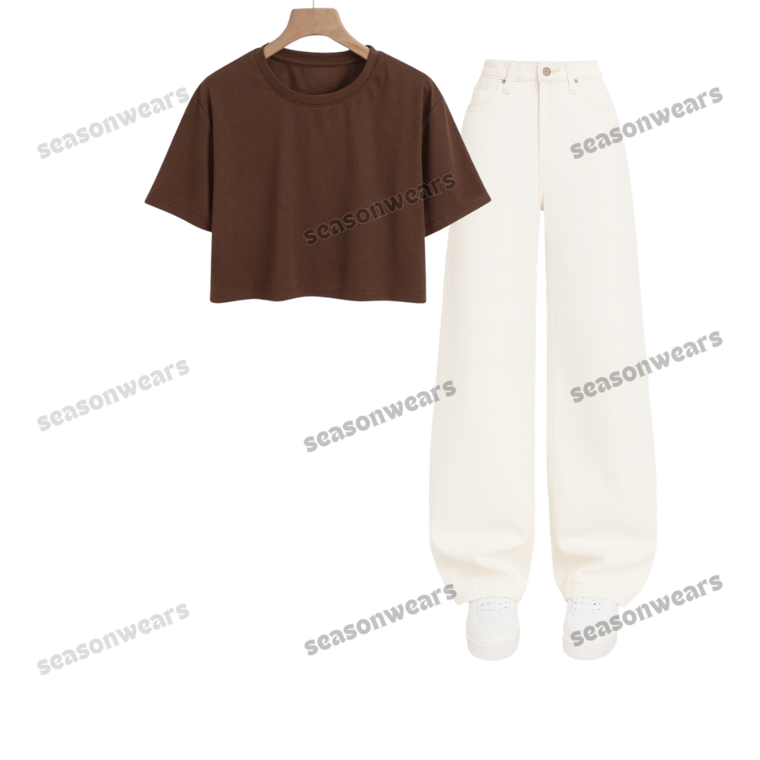Crop Tee With White Wide Leg Jeans