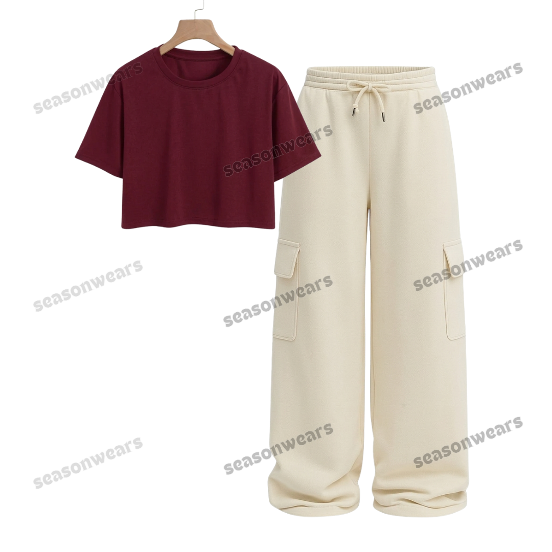 Crop Tee With Cream Wide Leg Cargo