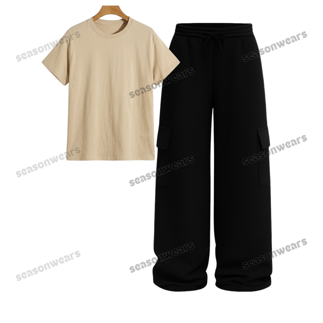 Regular Tee With Black Wide Leg Cargo