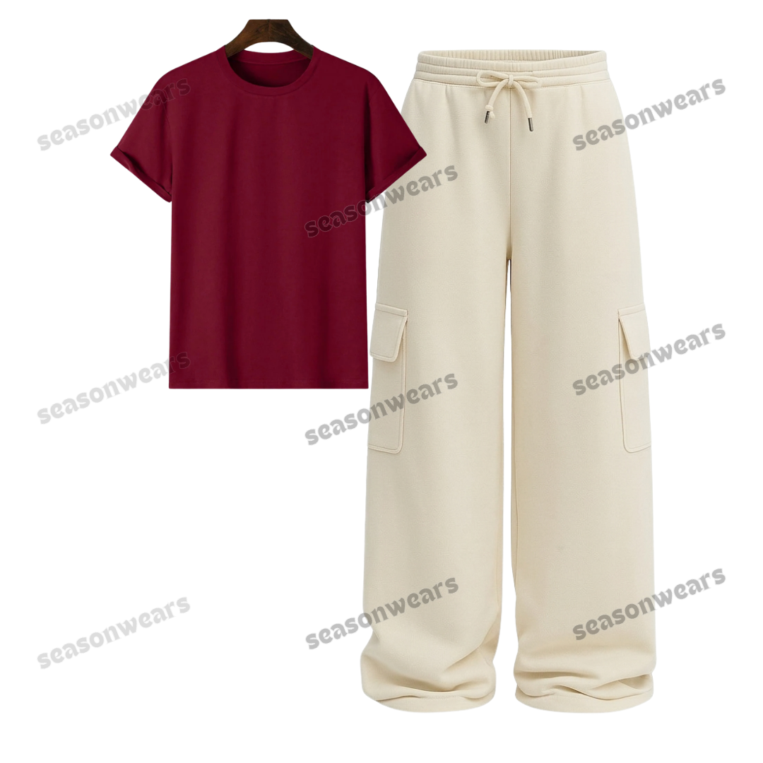 Regular Tee With Cream Wide Leg Cargo