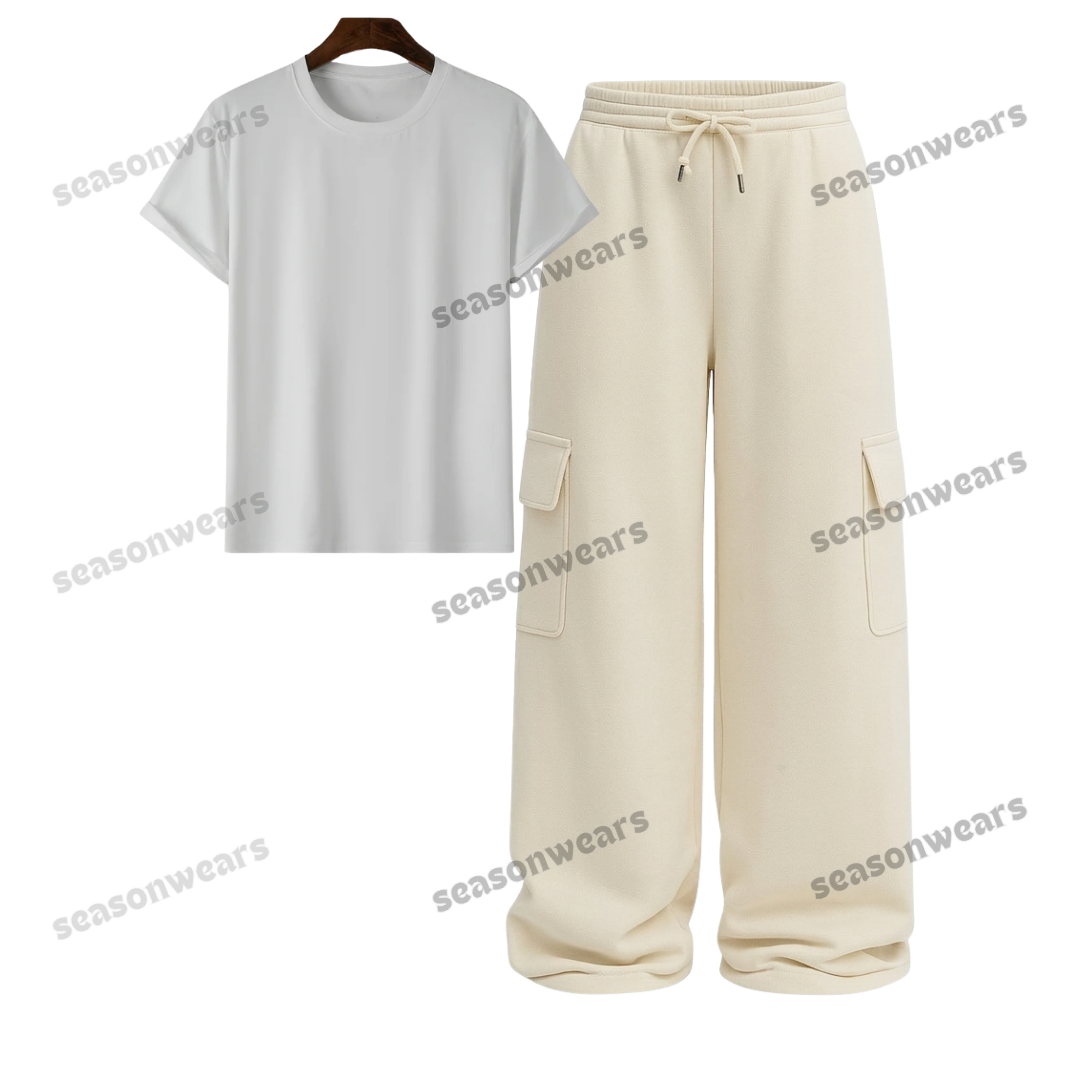 Regular Tee With Cream Wide Leg Cargo