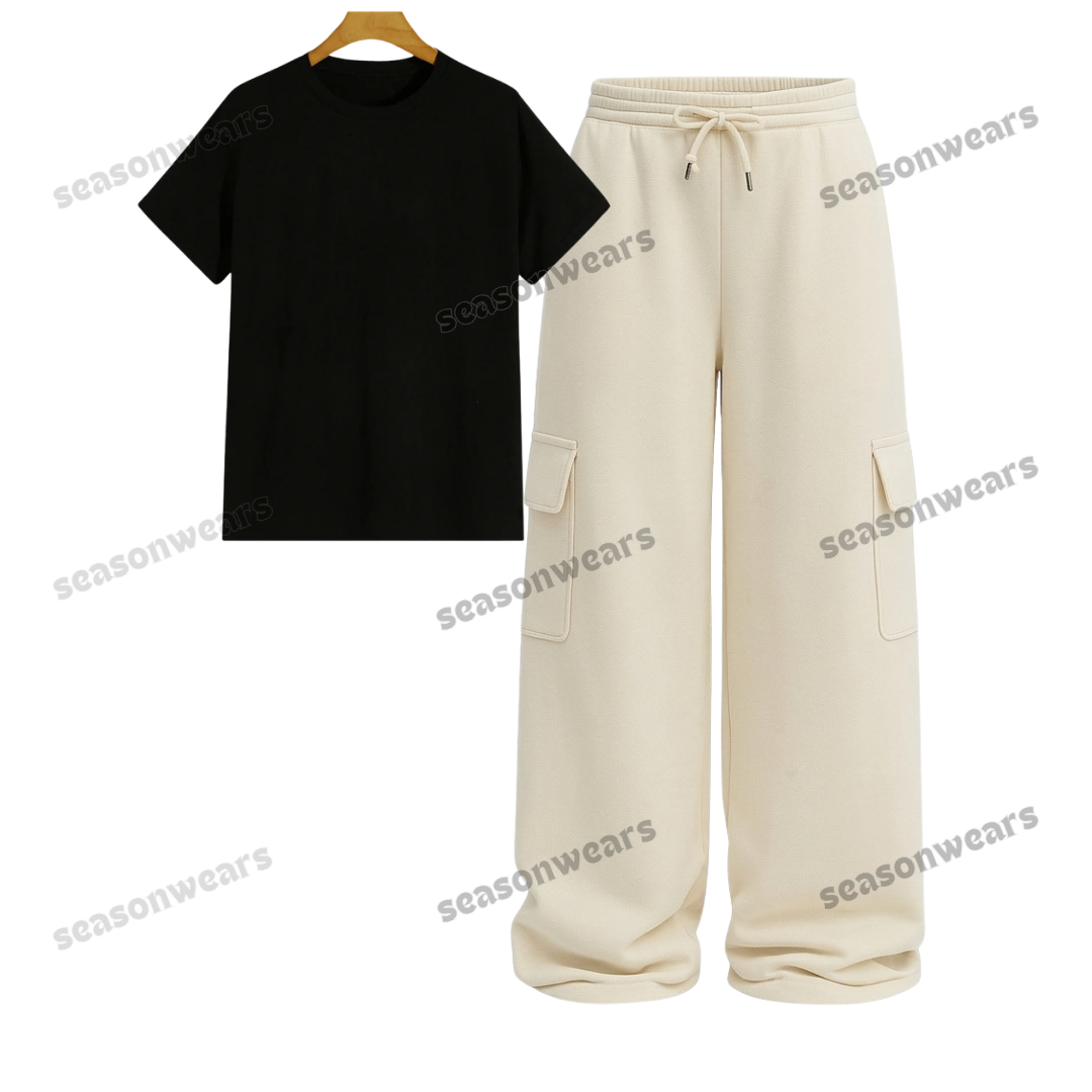 Regular Tee With Cream Wide Leg Cargo