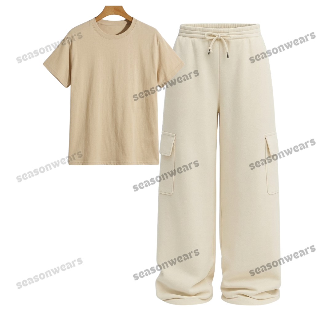 Regular Tee With Cream Wide Leg Cargo