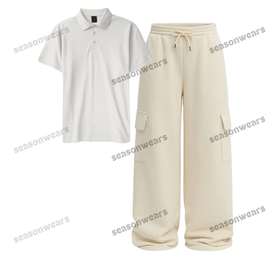Polo With Cream Wide Leg Cargo