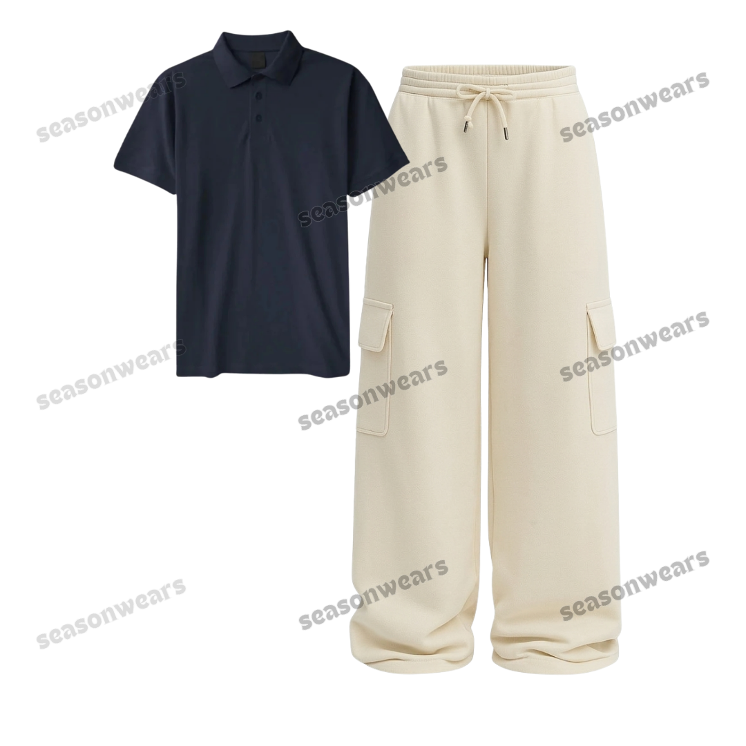 Polo With Cream Wide Leg Cargo