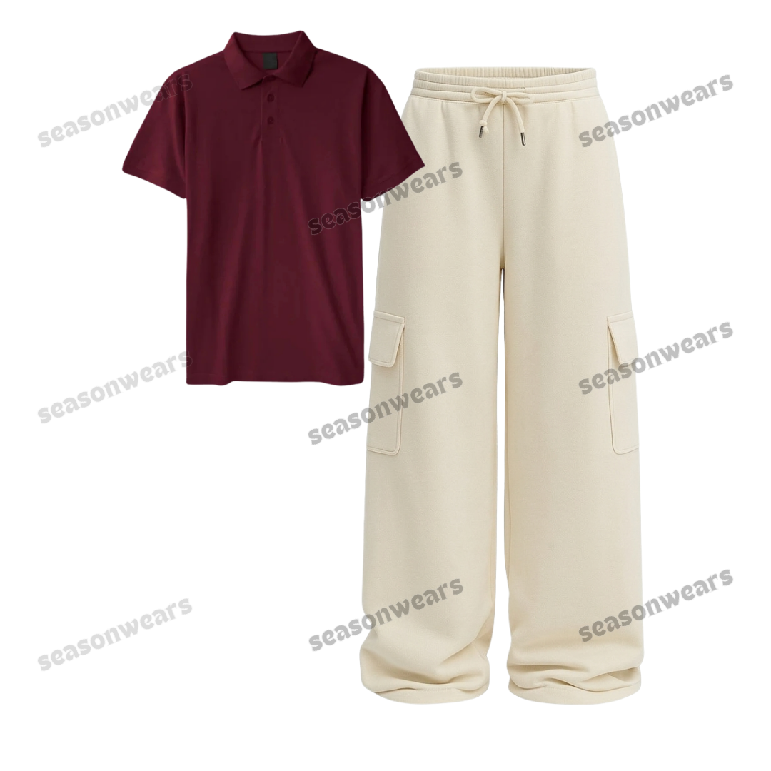 Polo With Cream Wide Leg Cargo