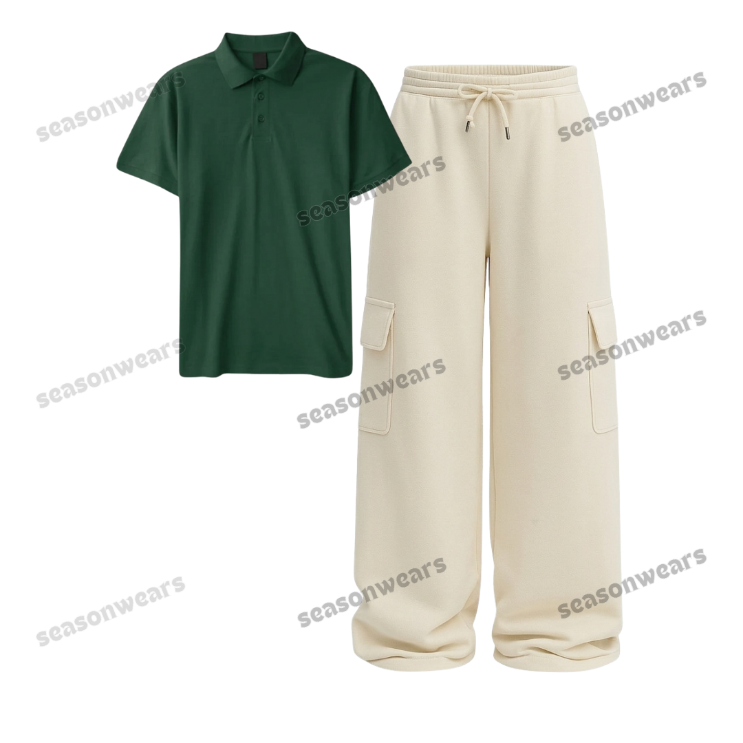 Polo With Cream Wide Leg Cargo