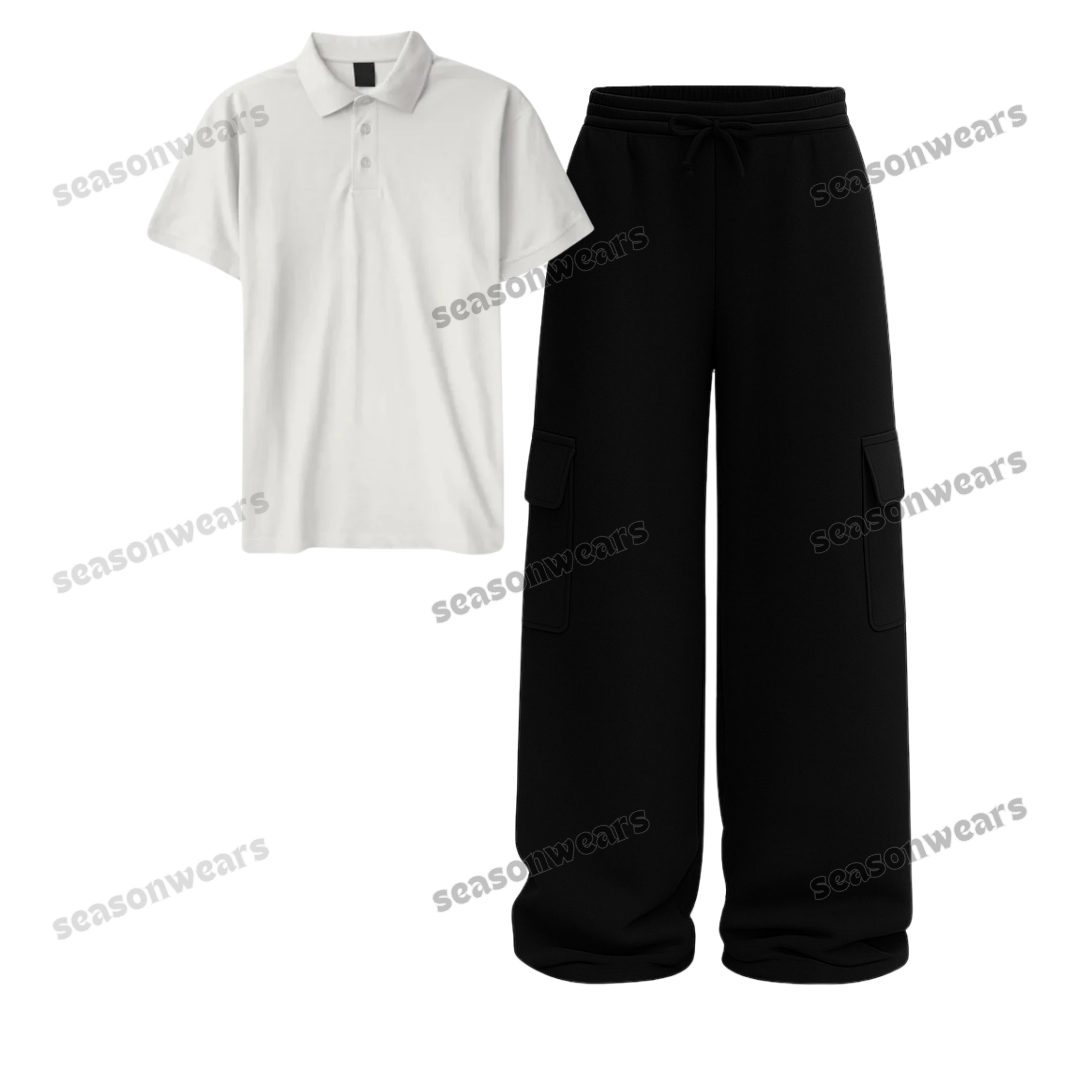 Polo With Black Wide Leg Cargo