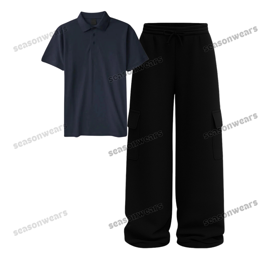 Polo With Black Wide Leg Cargo