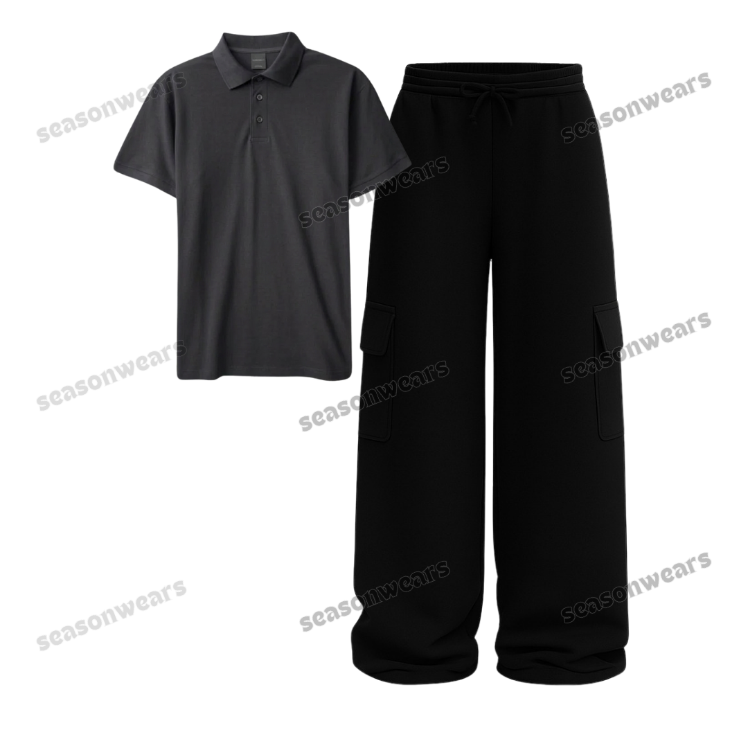 Polo With Black Wide Leg Cargo