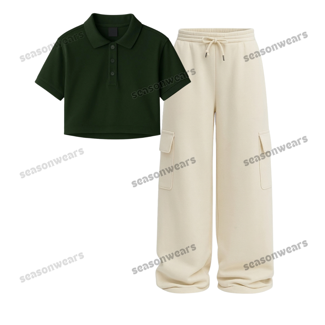 Crop Polo With Cream Wide Leg Cargo