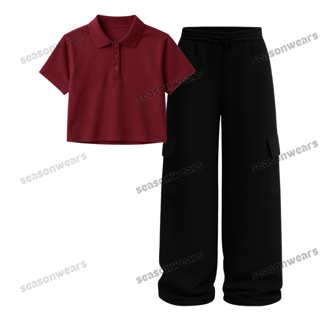 Crop Polo With Black Wide Leg Cargo