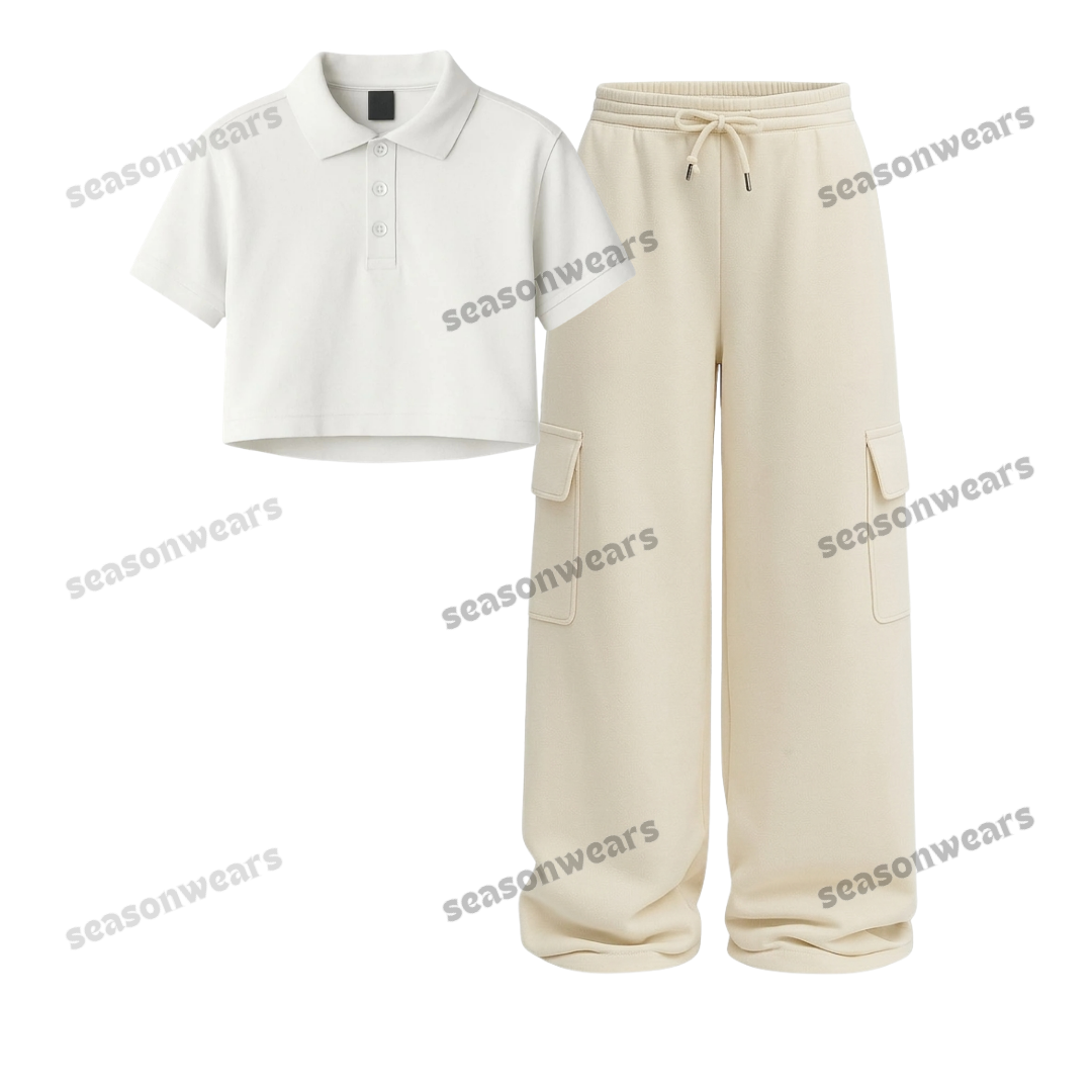Crop Polo With Cream Wide Leg Cargo