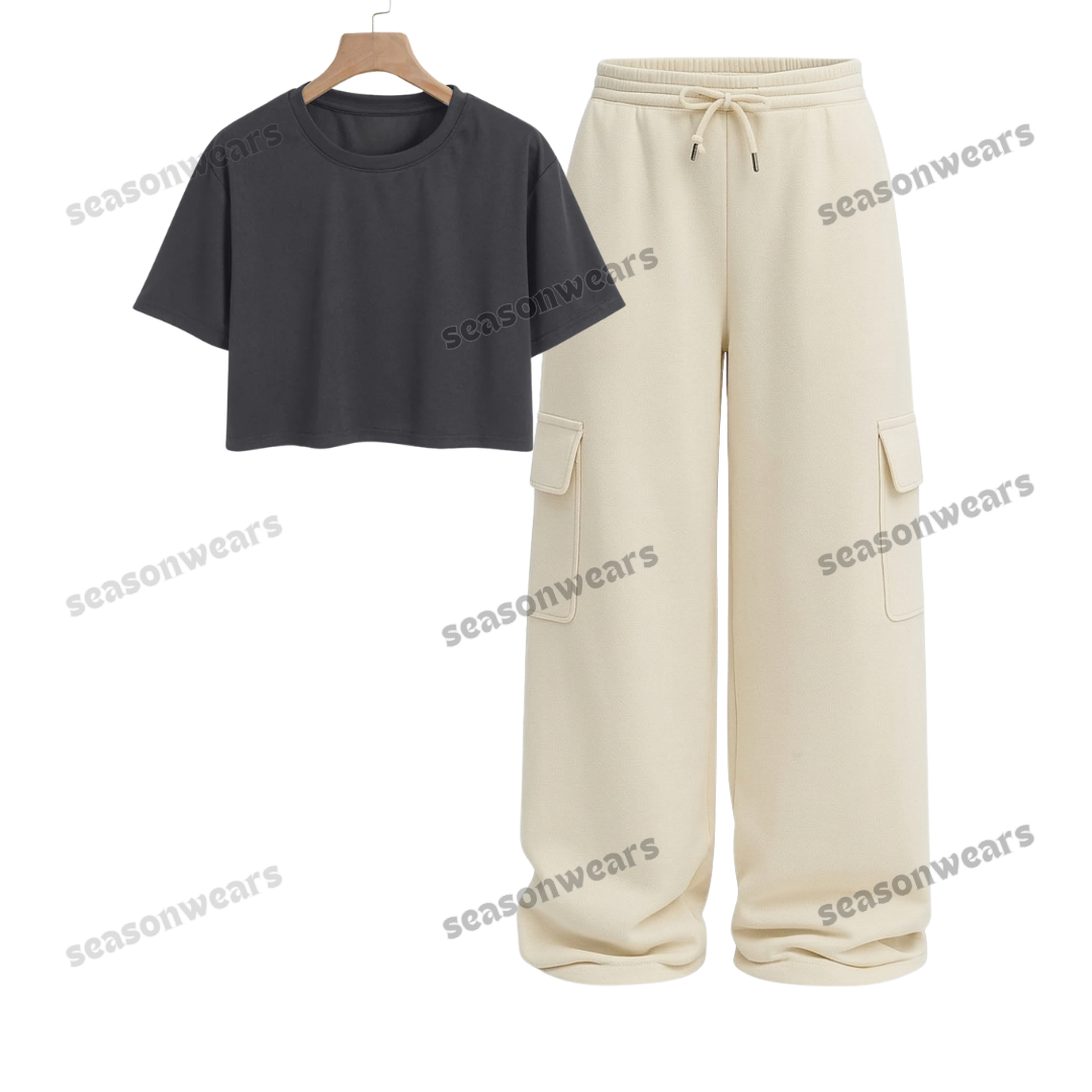 Crop Tee With Cream Wide Leg Cargo