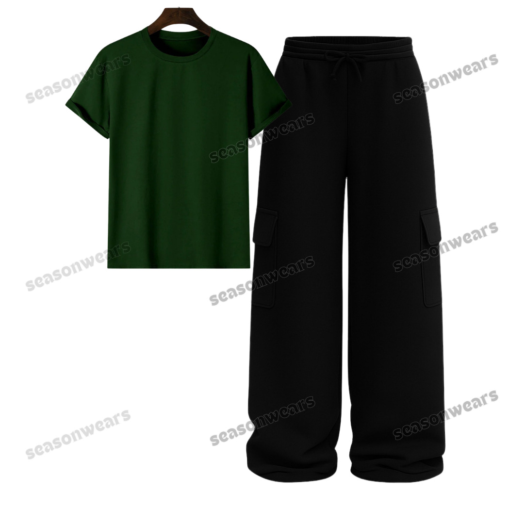 Regular Tee With Black Wide Leg Cargo