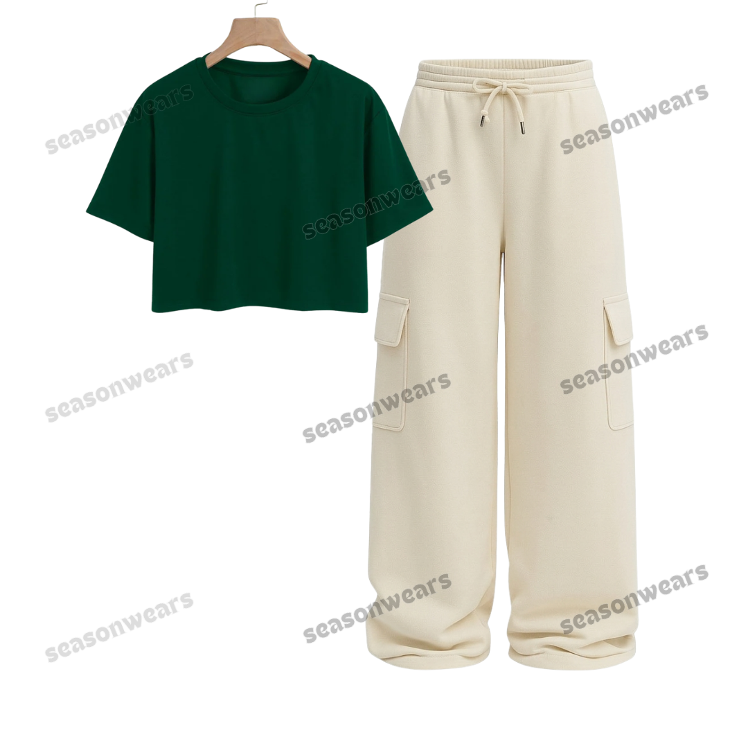Crop Tee With Cream Wide Leg Cargo