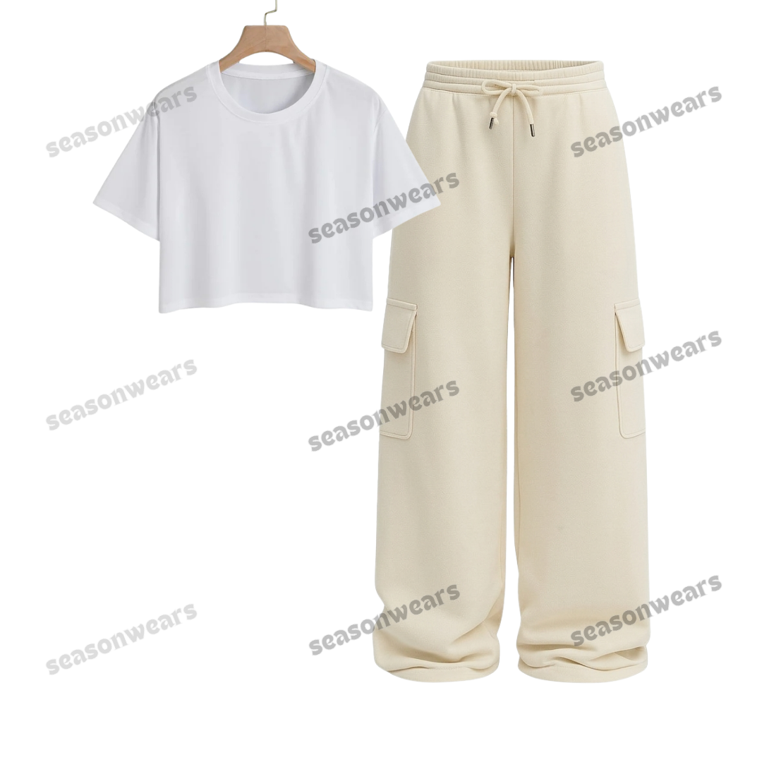 Crop Tee With Cream Wide Leg Cargo