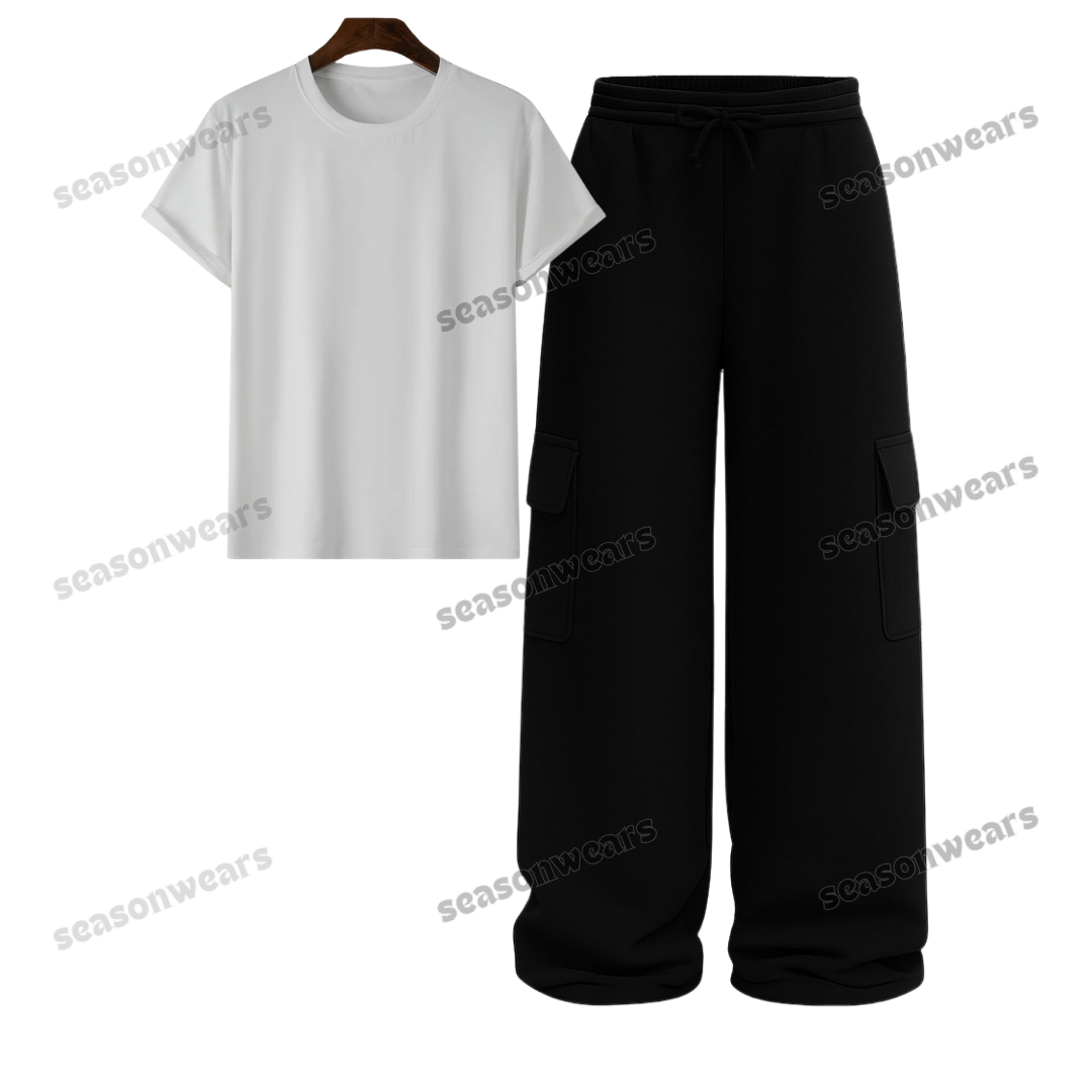 Regular Tee With Black Wide Leg Cargo